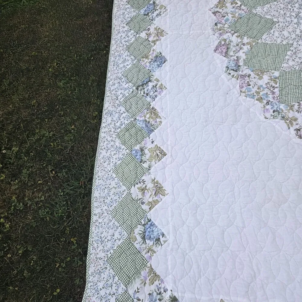 VTG Full Size Colormate Patchwork Quilt Lone Star Floral Gingham 76x96 Sears